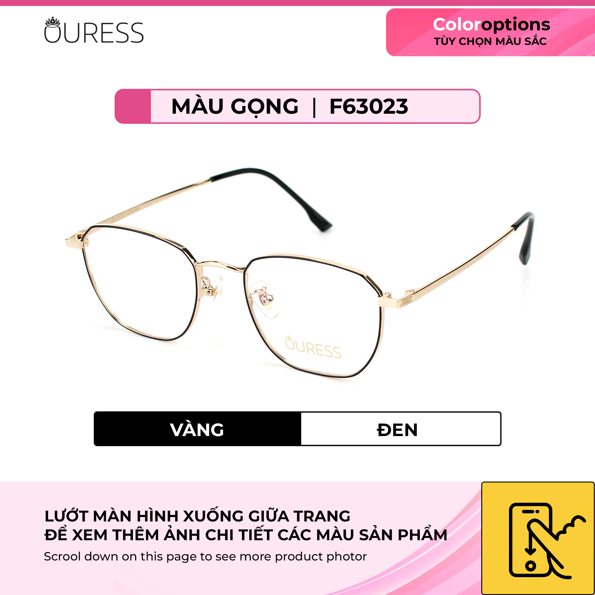 Gọng kính cận F63023 chất liệu titan thời trang mắt kính OURESS nam nữ siêu nhẹ siêu bền