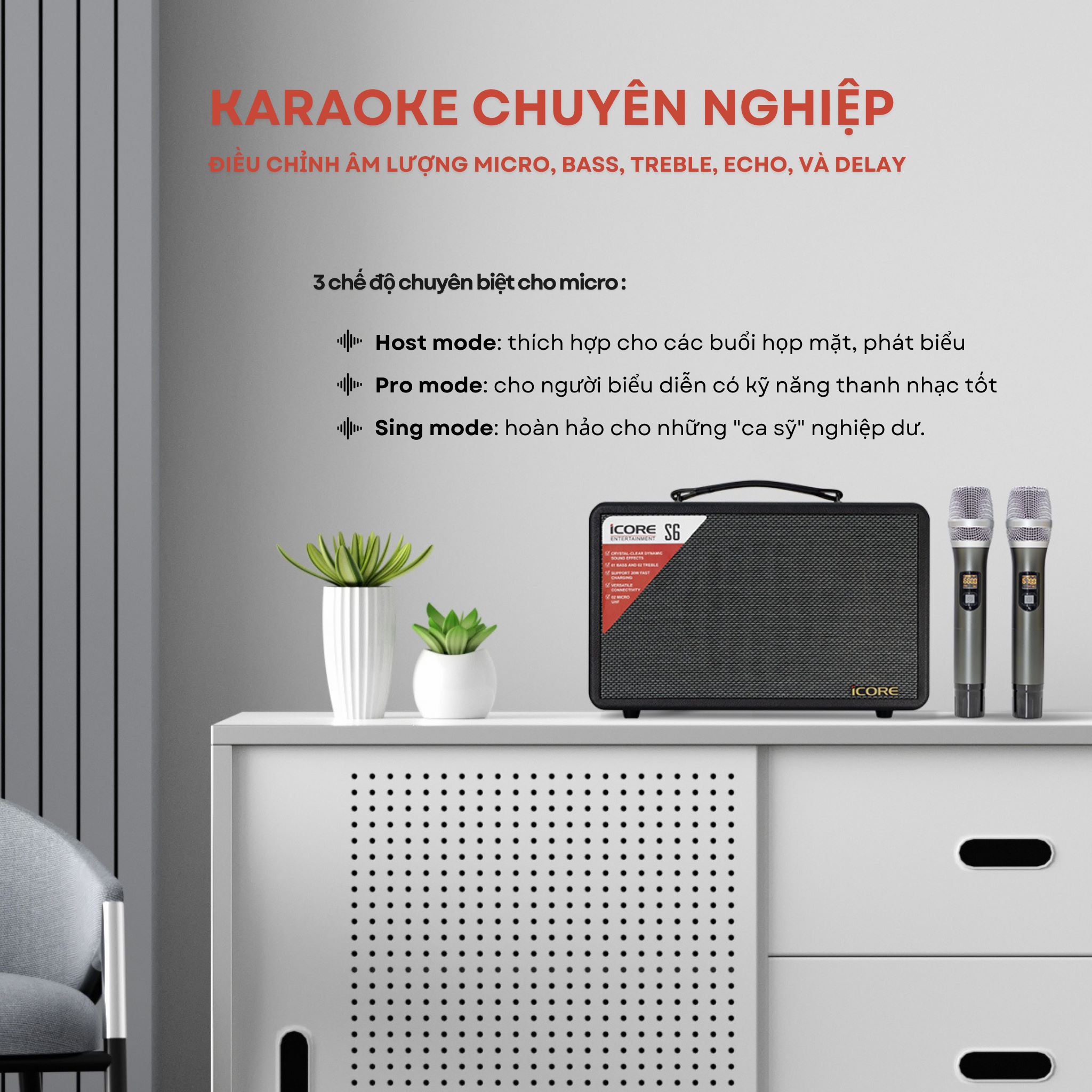 Bộ Loa Karaoke xách tay iCore S6 kèm 02 micro - Hàng Chính Hãng
