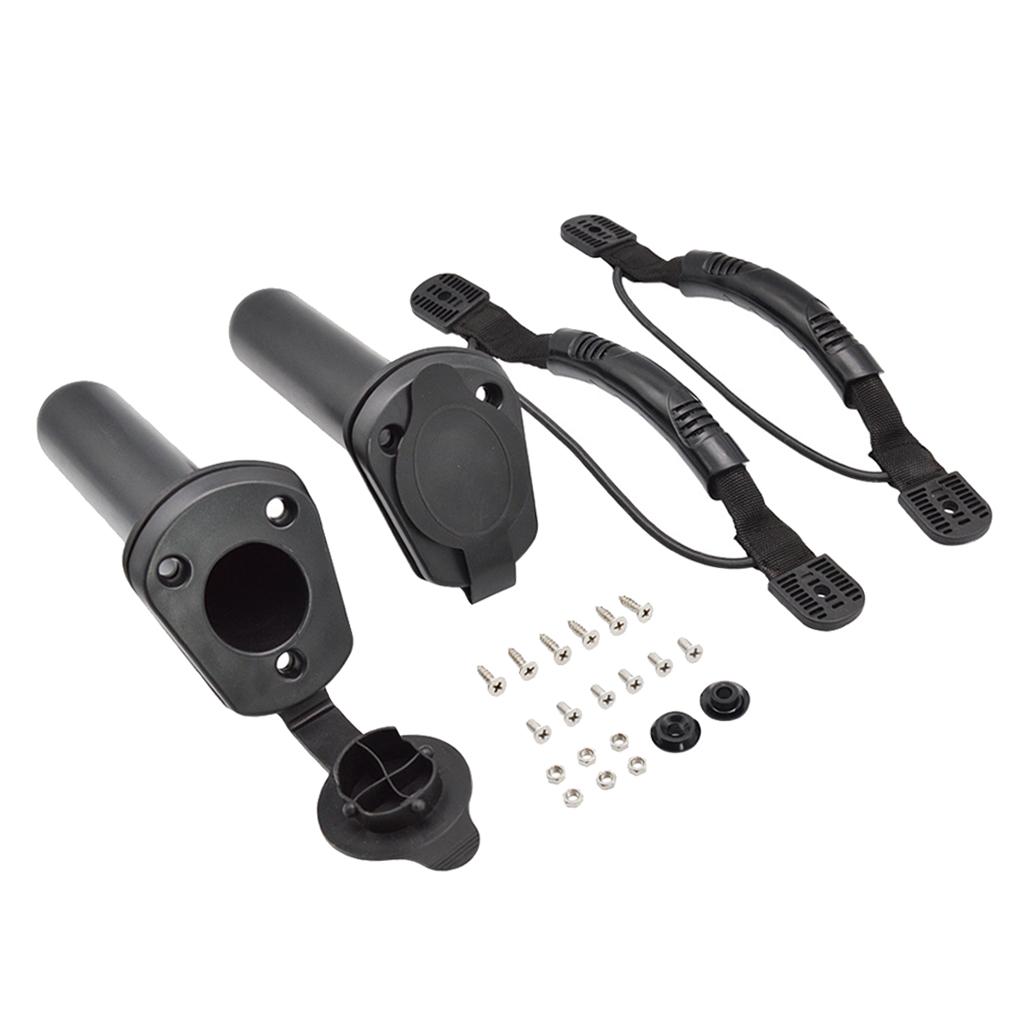 2 Pcs Kayak Flush Mount Fishing Rod Holders Boat Canoe Carry Handle with Bungee