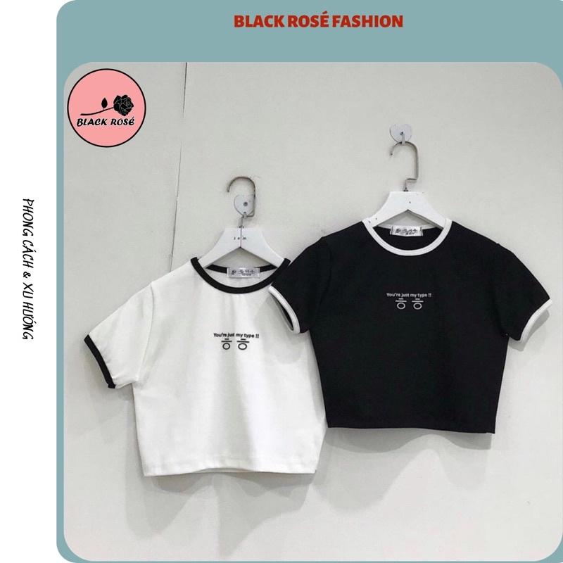 Áo Croptop Nữ Kiểu Dáng Ôm Ngắn Tay Thun Gân Có Viền Cổ Tròn Màu Trắng Đen Phong Cách Hàn Quốc Hot Trend 002