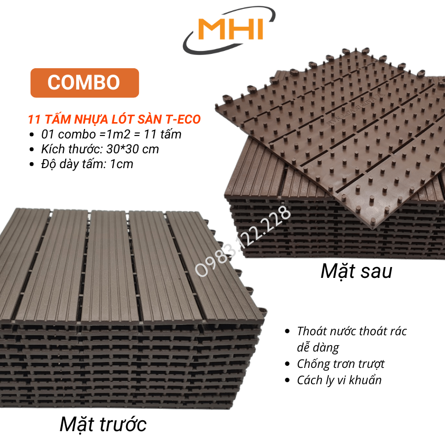 Thảm lát sàn uPVC cao cấp MHI-ECO, Tấm nhựa trải sàn trang trí ban công / sân vườn / sân thượng; lót sàn chống trơn trượt nhà tắm / bể bơi - Hàng Việt Nam chất lượng cao