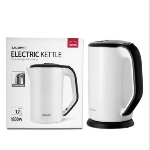 Ấm Đun Siêu Tốc Lock&amp;Lock 2 Lớp Ruột Bình Bằng Thép Không Gỉ EJK738 (1.7L) - Hàng Chính Hãng, Tặng Kèm Cọ Rửa Và Ống Hút