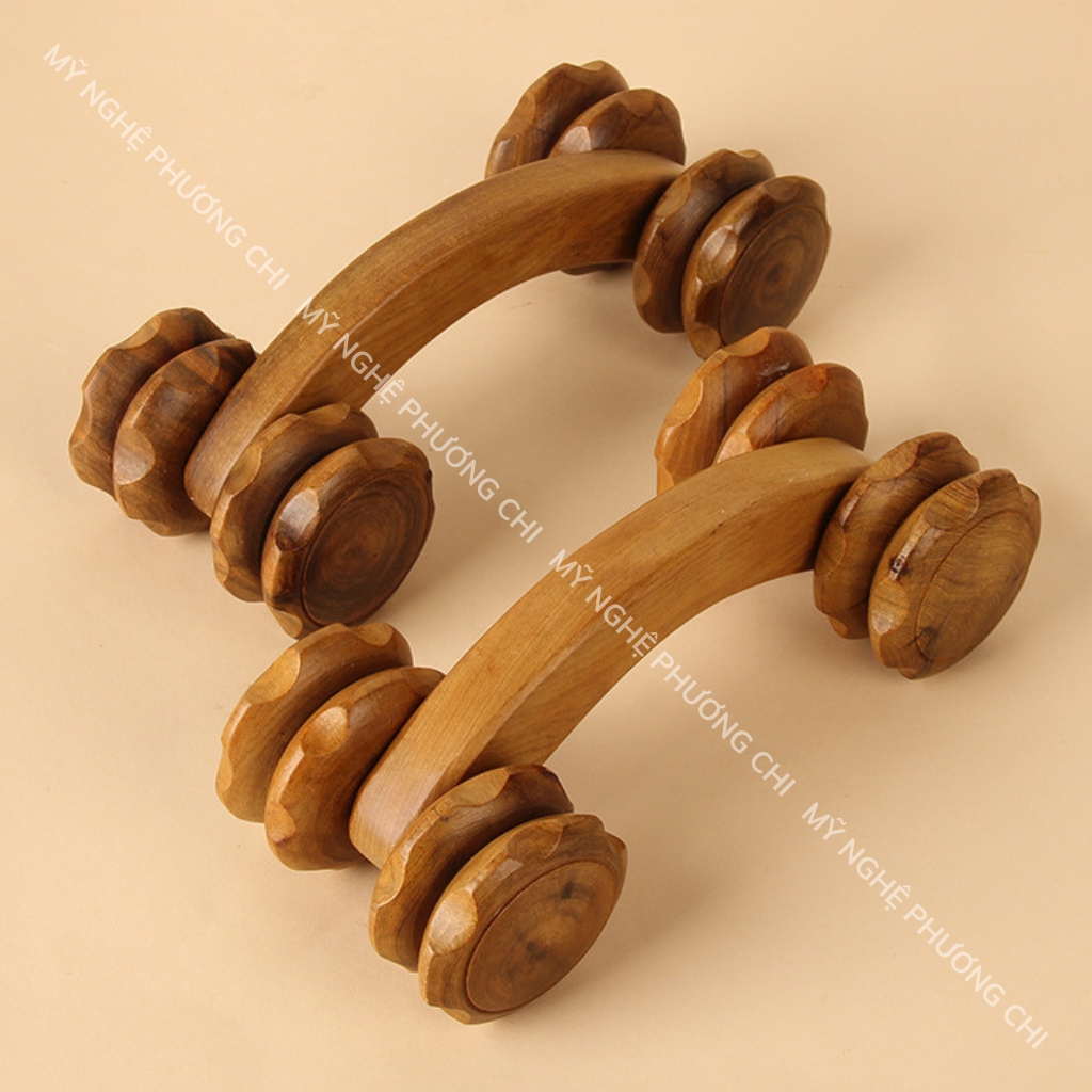 Cây lăn massage toàn thân 4 bánh gai đa năng làm từ gỗ thơm tự nhiên, Cây lăn mát xa | Mỹ Nghệ Phương Chi