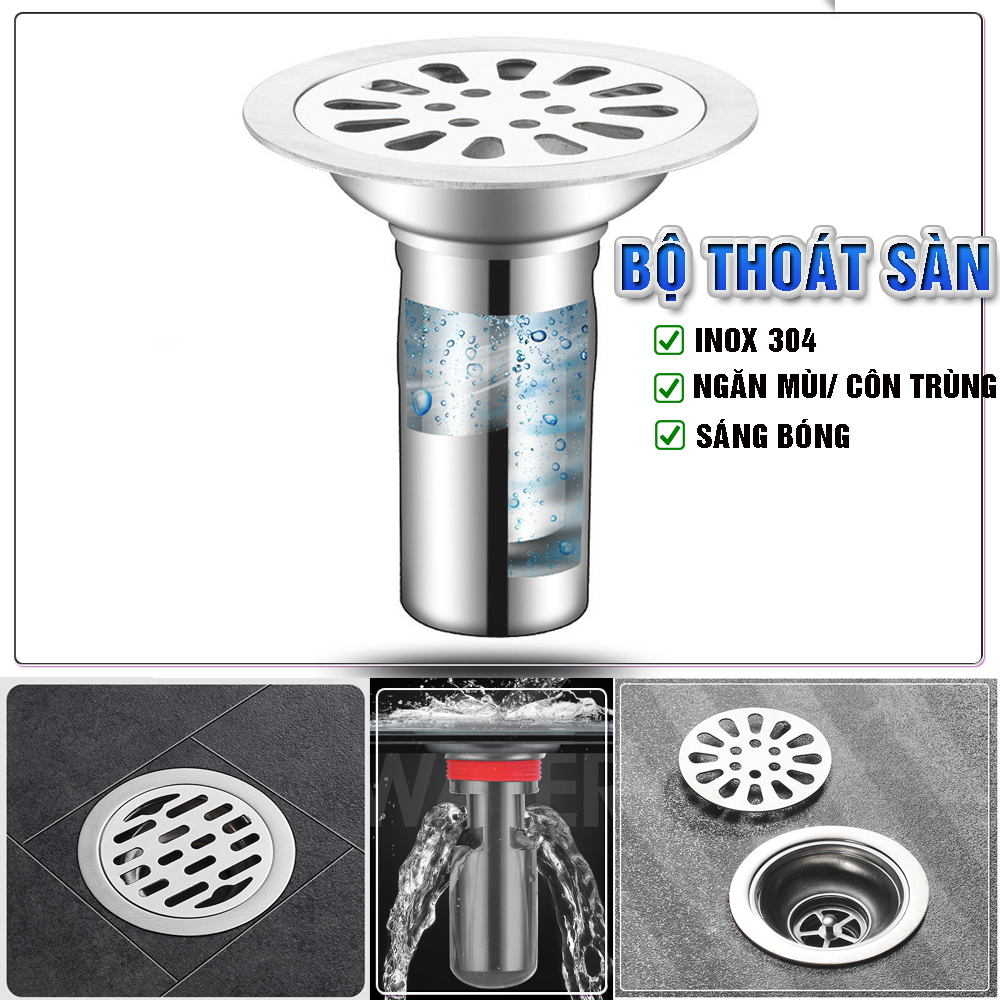 Phễu ga thoát sàn ngăn mùi, vi khuẩn, côn trùng trào ngược lên INOX SUS 304 có lỗ thoát nước thải máy giặt, tròn, MIHOCO 182