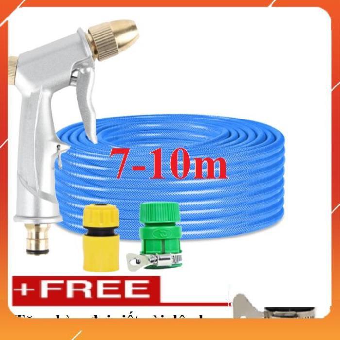 Bộ dây vòi xịt nước rửa xe, tưới cây . tăng áp 3 lần, loại 7m, 10m 206701 đầu đồng, cút,nối vàng i