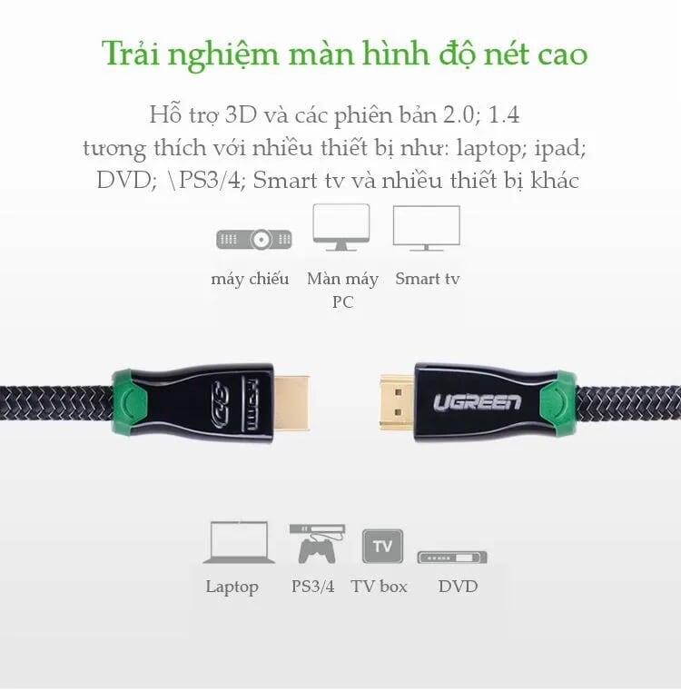 Ugreen UG10291HD126TK 1M màu Đen Cáp tín hiệu HDMI vỏ bọc kim loại hỗ trợ 3D 4K2K - HÀNG CHÍNH HÃNG