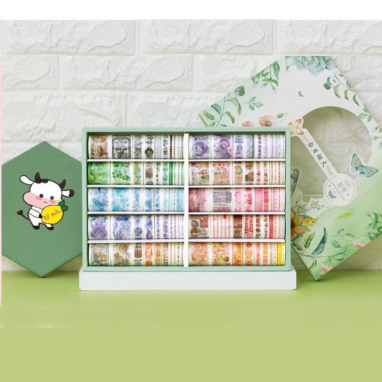 Washi Tape Set Vintage Làm Bullet Journal Nhiều Chủ Đề Băng Keo Hình Dán Dễ Thương Washitapes Cute