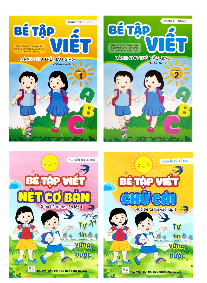 Combo Bộ 4 Cuốn: Bé Tập Viết - Dành Cho Trẻ Mẫu Giáo - Quyển 1+2 + Bé Tập Viết Nét Cơ Bản + Bé Tập Viết Chữ Cái - Giúp Bé Tự Tin Vào Lớp 1 (ND)