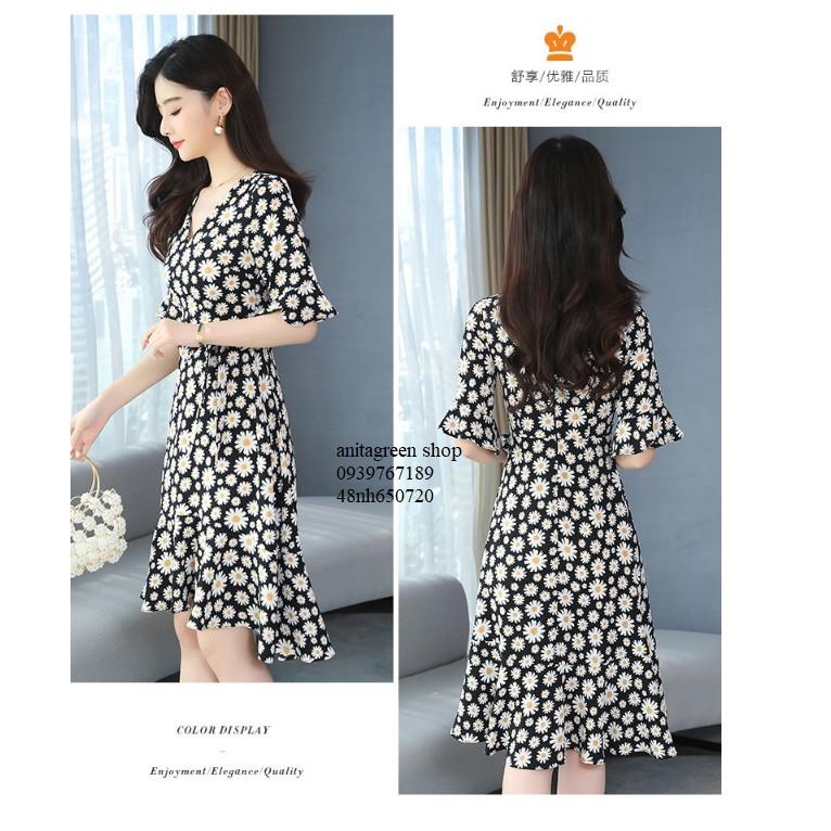 Tk650720-ĐẦM XÒE HOA CÚC THẮT EO