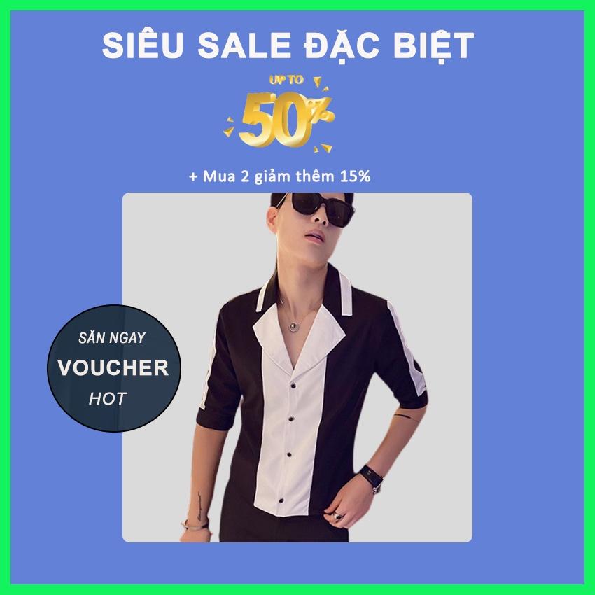 Áo sơ mi nam, Áo sơ mi dài 3/4 cổ chữ V, phối 2 màu chủ đạo đen trắng phong cách hàn quốc, lịch lãm sang trọng. Mã N12