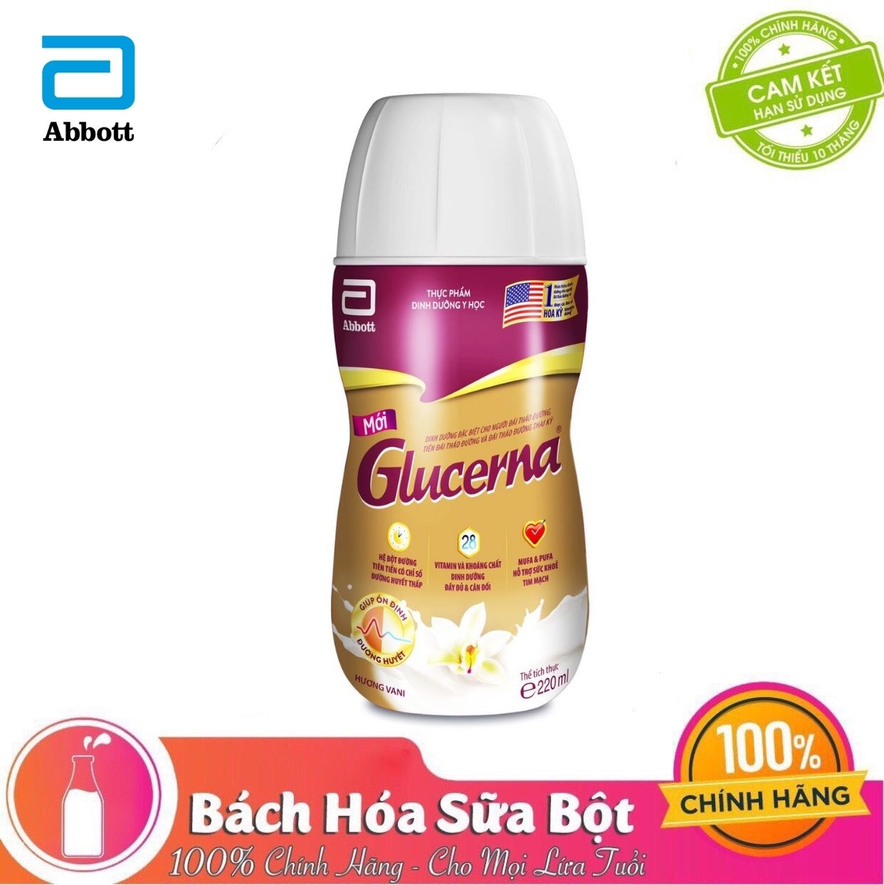 Thùng 30 chai sữa pha sẵn Glucerna 220ml/Chai