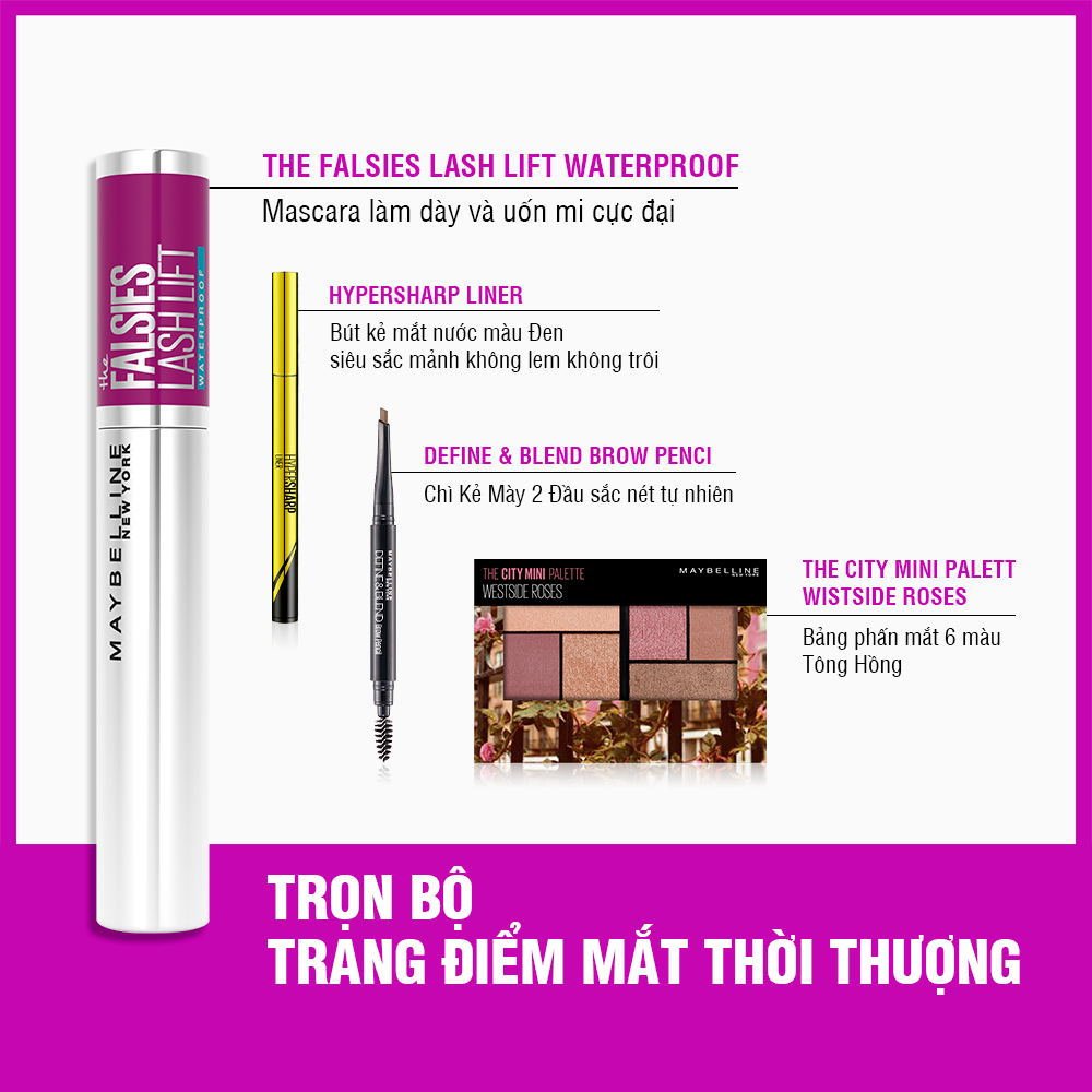 Mascara Uốn, Làm Dày và Dài Mi Tức Thì Maybelline Falsies Lash Lift không lem không trôi Waterproof 8.6ml