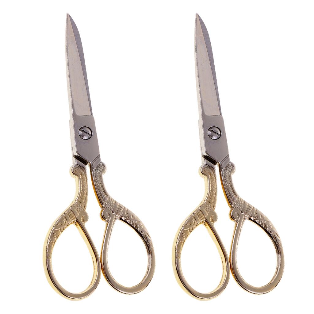 2x Stainless Steel Sewing Scissors, Retro Embroidery Scissors, Thread Scissors,