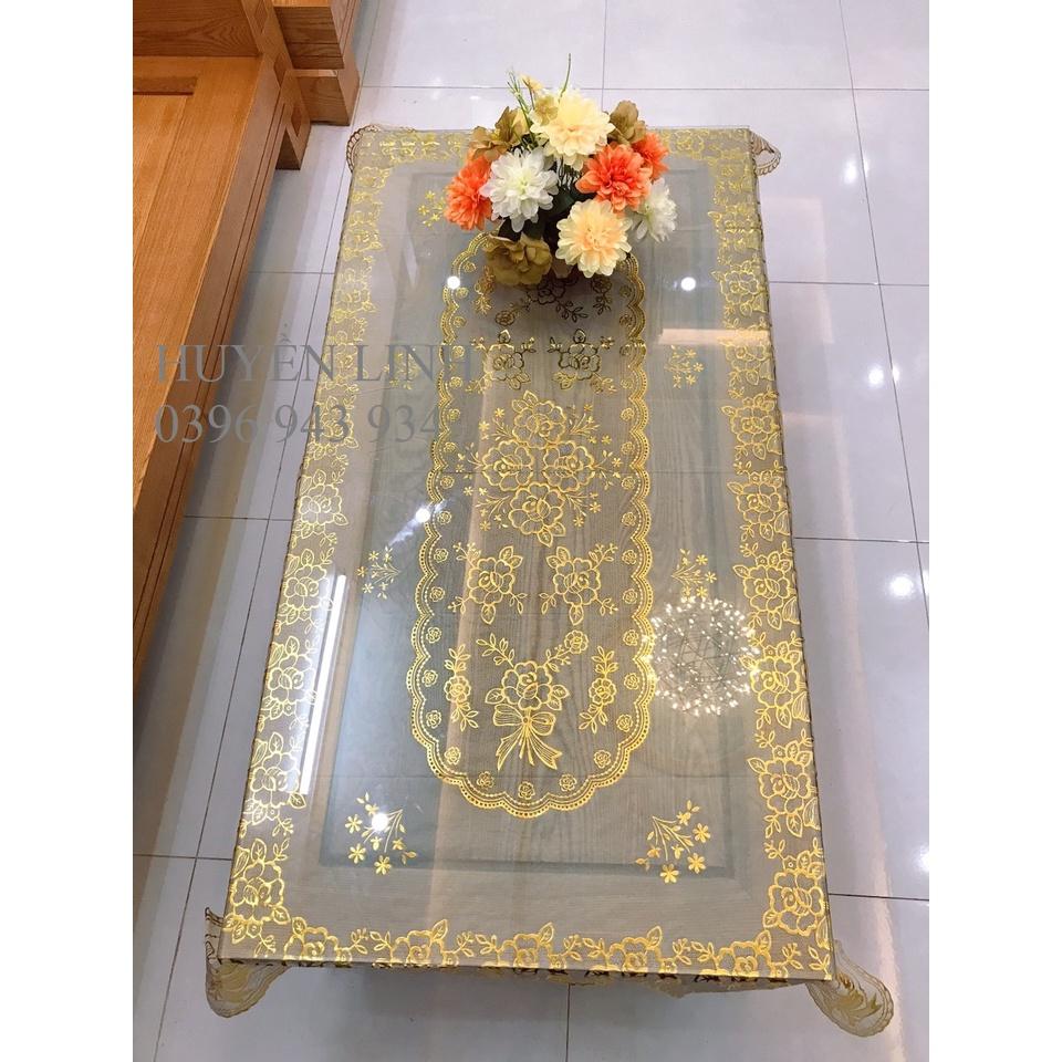 Khăn trải bàn rộng 90cm dài 150cm, Mã RV03, dùng trải bàn trà 60*120cm sẽ như hình nhé khách