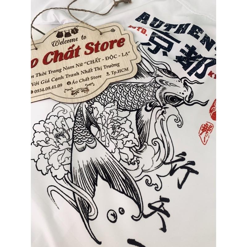 Áo Sơ Mi Nam Trắng Họa Tiết Cá Chép Thư Pháp Cao Cấp | Hàng Chuẩn Shop SM04