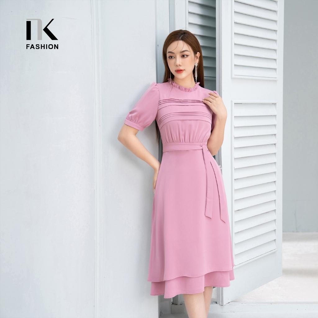 Đầm Xòe NK FASHION Thiết Kế Cổ Nhún Tay Bồng Nữ Tính Chất Vải Nhập Hàn Dày Dặn Cao Cấp NKDV2302003