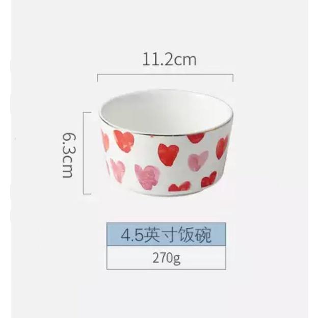 Bộ Chén Dĩa Sứ phong cách Bắc Âu Cao Cấp Tim đỏ viền vàng Decor