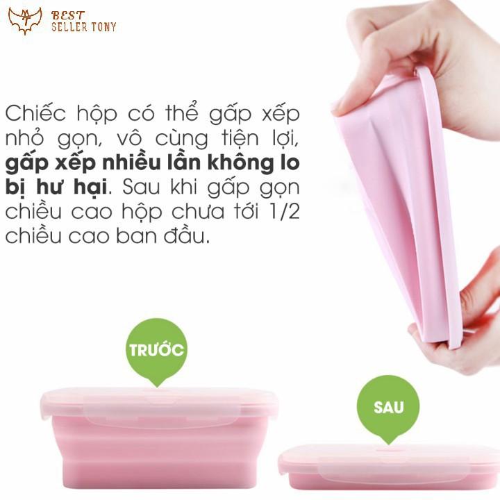 Bộ 3 hộp đựng thức ăn Silicon xếp gọn Baby hồng phần
