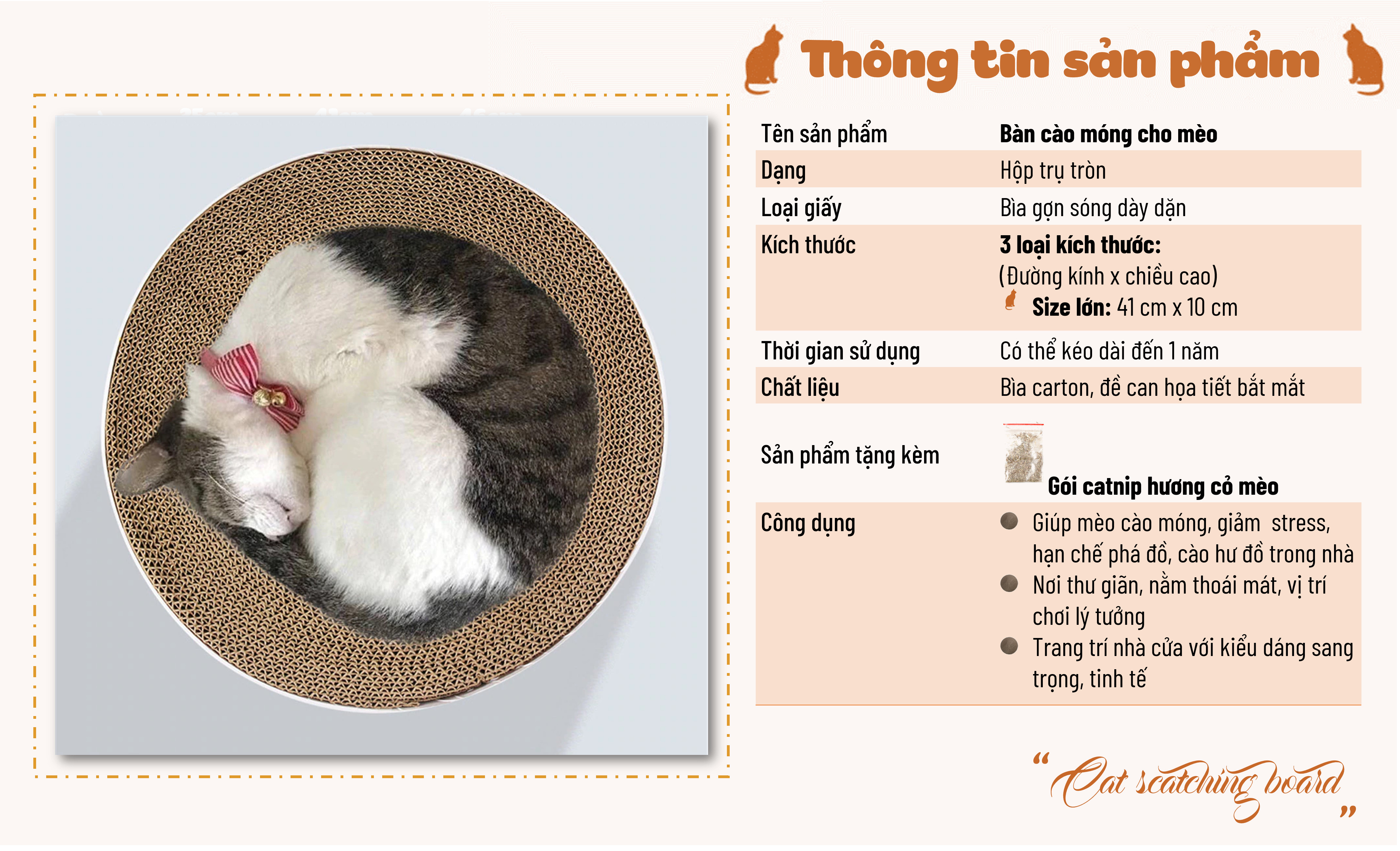 Bàn cào móng hình tròn cho mèo (tặng kèm catnip bạc hà) để các bé mèo cào móng, giảm stress, hạn chế phá đồ, cào hư đồ trong nhà, nằm ngủ, bàn cào móng mèo bìa catton