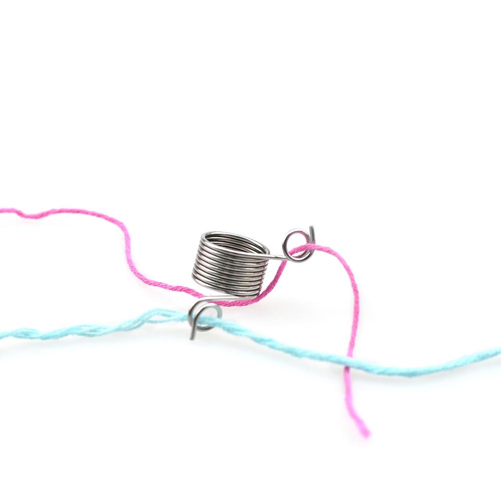 Nhẫn đan 2 đầu bằng thép không gỉ Thimble quấn sợi dẫn lò xo hỗ trợ đan móc