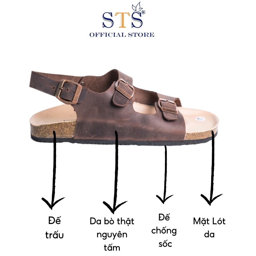 Sandal đế trấu nam nữ DA BÒ THẬT NGUYÊN TẤM ,Quai Ngang,khóa cài, Mặt lót PU kem chống nước cao cấp,nhiều màu