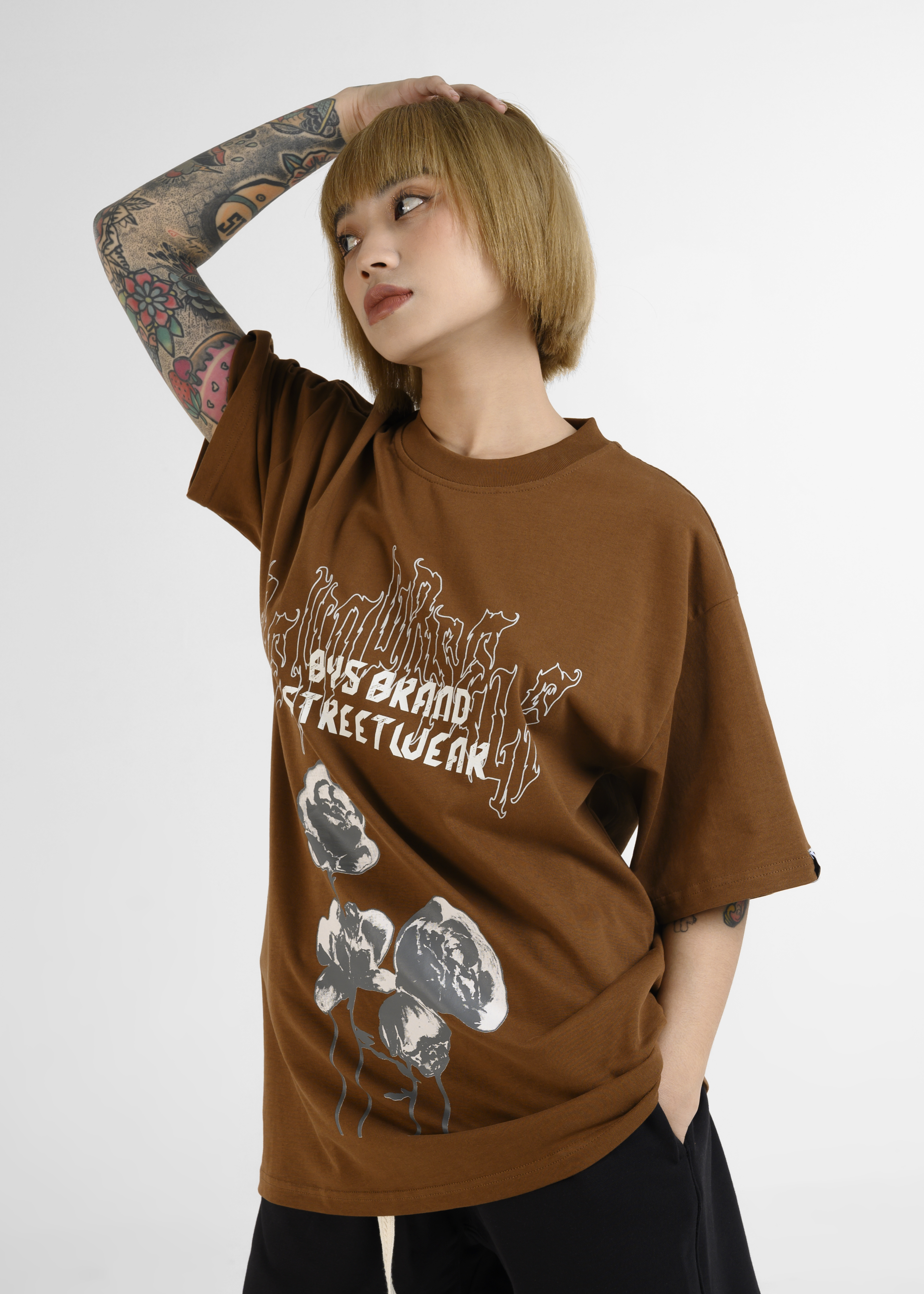 Áo thun unisex Local Brand BYS - TSHIRT TYPE FLOWER ROSE
