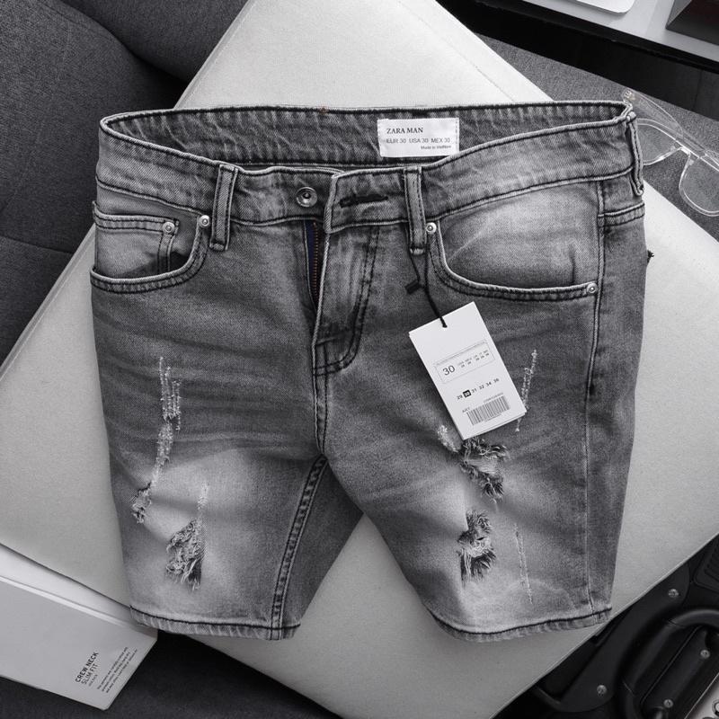 Quần short jean nam ống suông VNXK màu đen xám cotton