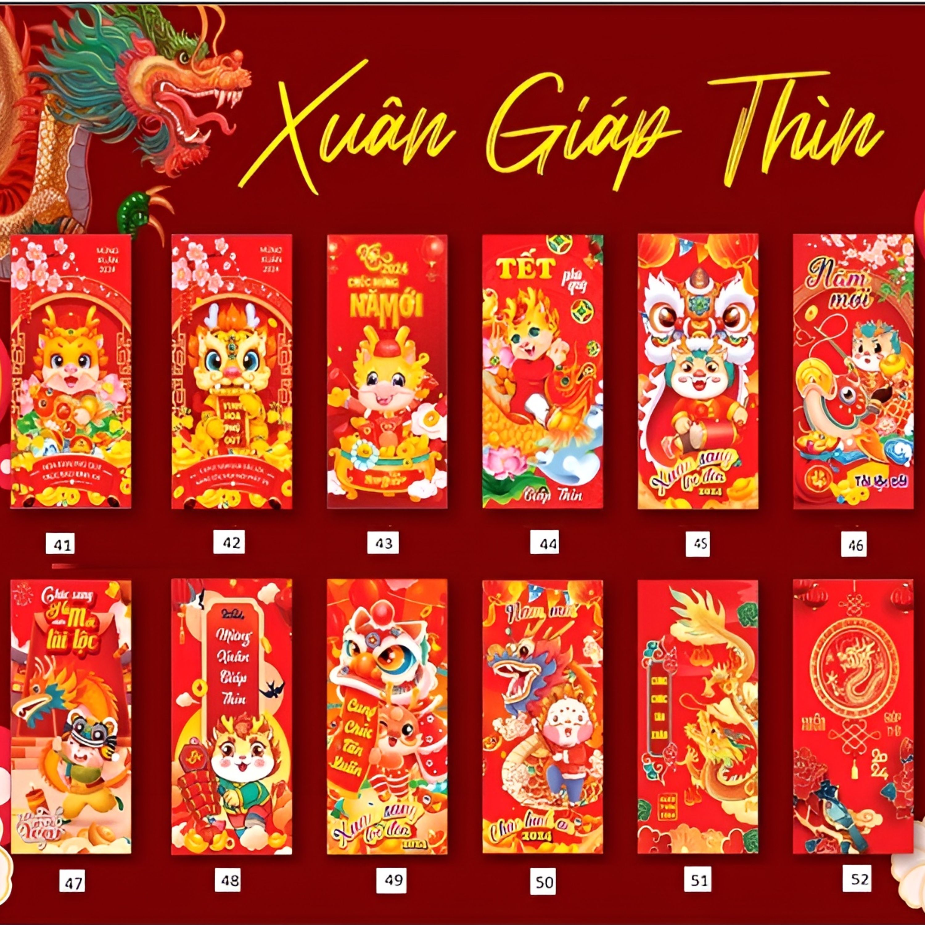 Set 10 Bao Lì Xì Tết 2024 Giáp Thìn Túi Đựng Tiền Mừng Tuổi 12 Con Giáp Xuân Mú Lân Áo Dài Truyền Thống Legaxi