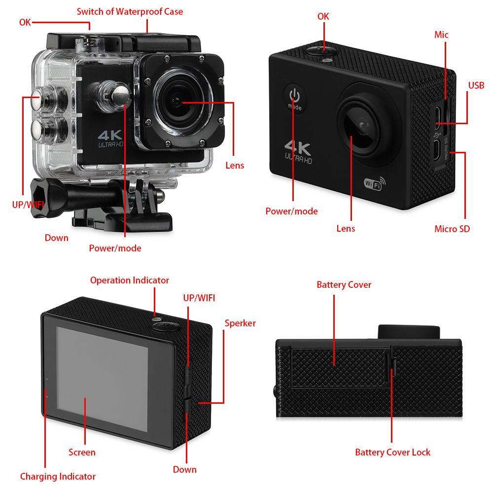 Multi-function Professional Ultra 4K 1080P Action WiFi Camera DV Sports Camcorder Mini Smart Underwater Cam Waterproof