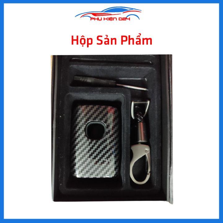 Ốp vỏ bọc chìa khóa xe Mazda 3 2020 sợi nhựa cacbon kèm móc treo Inox