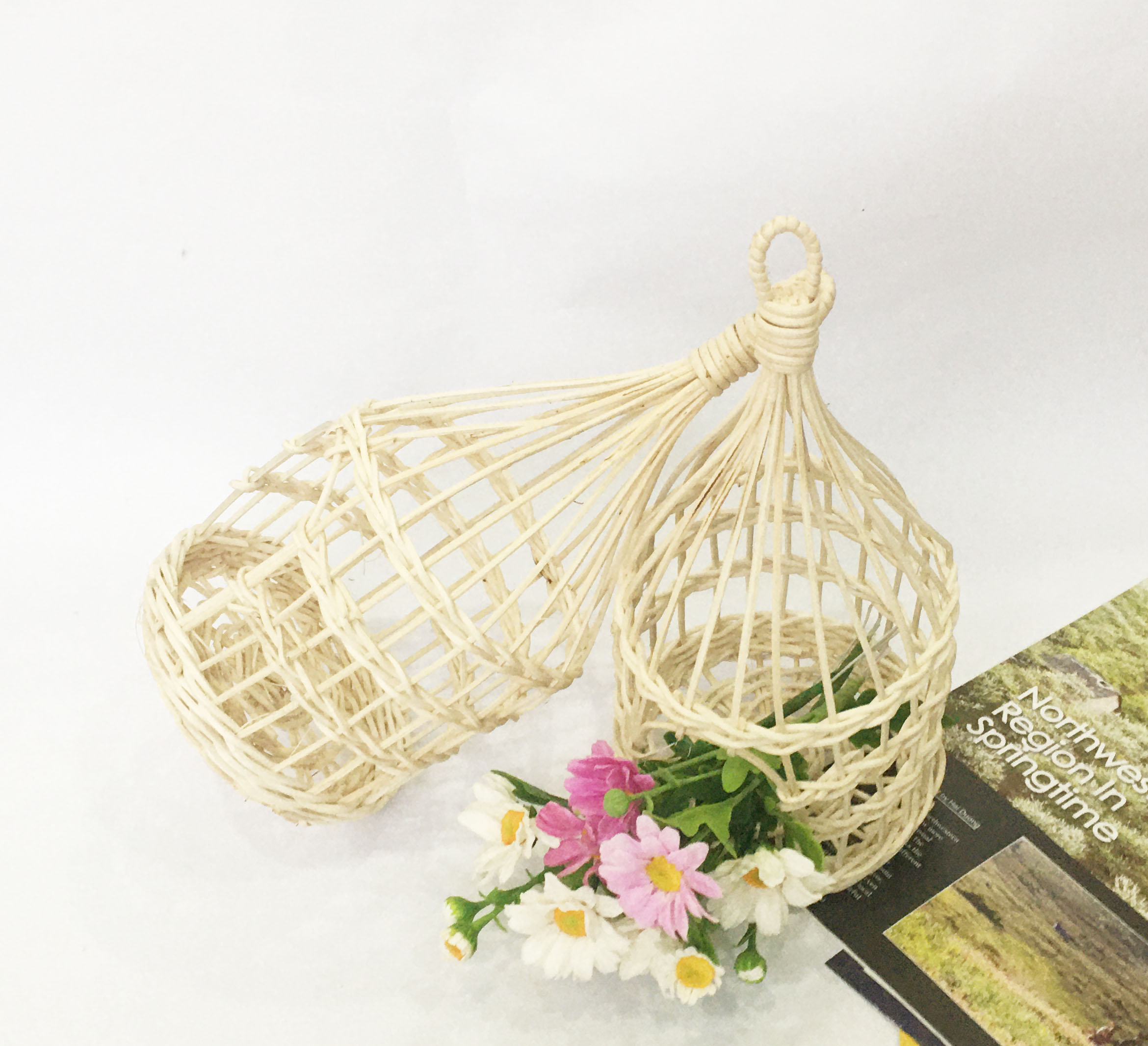 Lồng chim bằng mây tự nhiên vintage - cắm hoa / trang trí tiệc / đựng đồ đa năng handmade