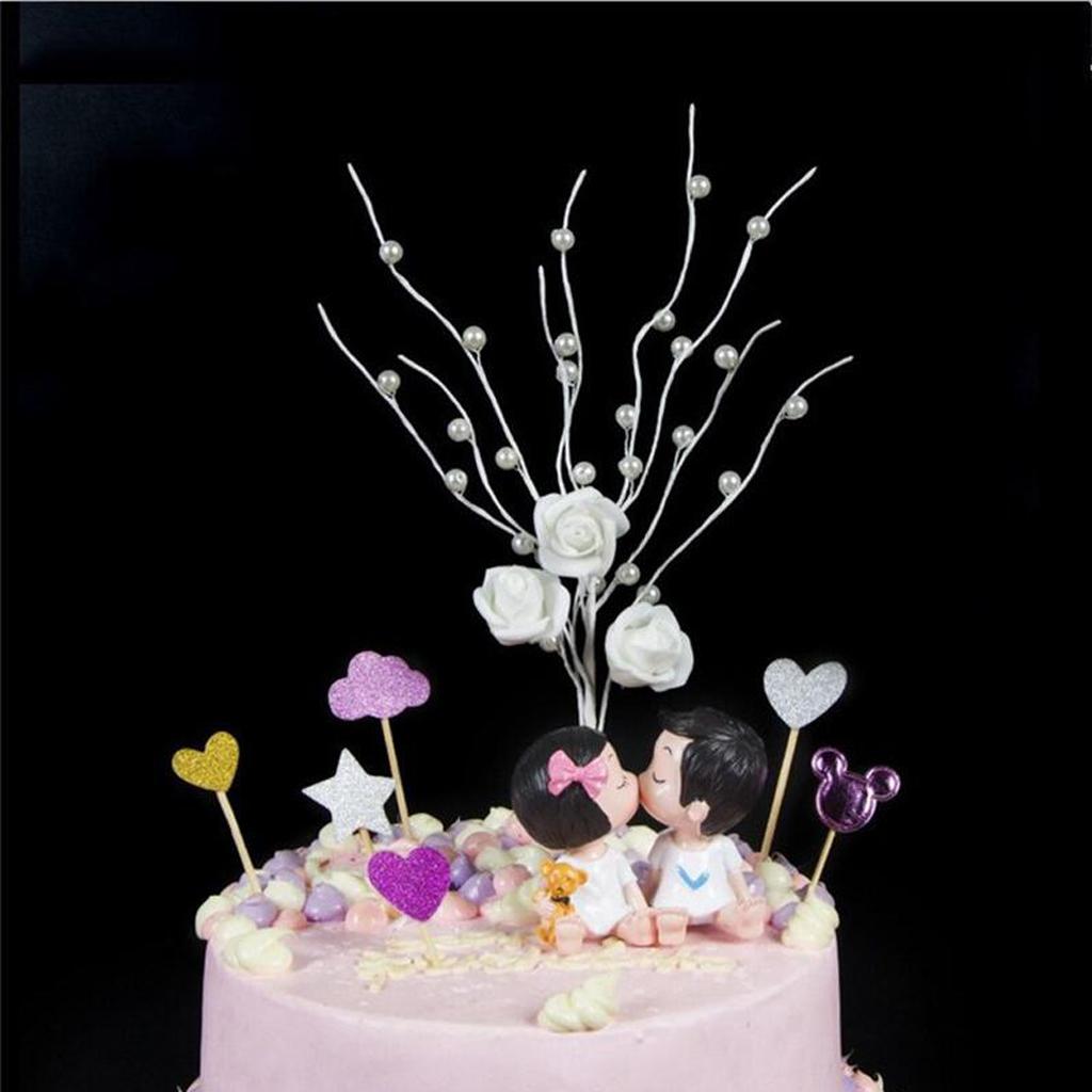 Wedding Cake Topper Insert Rose Pearl Tree Birthday Cake Topper Decor White