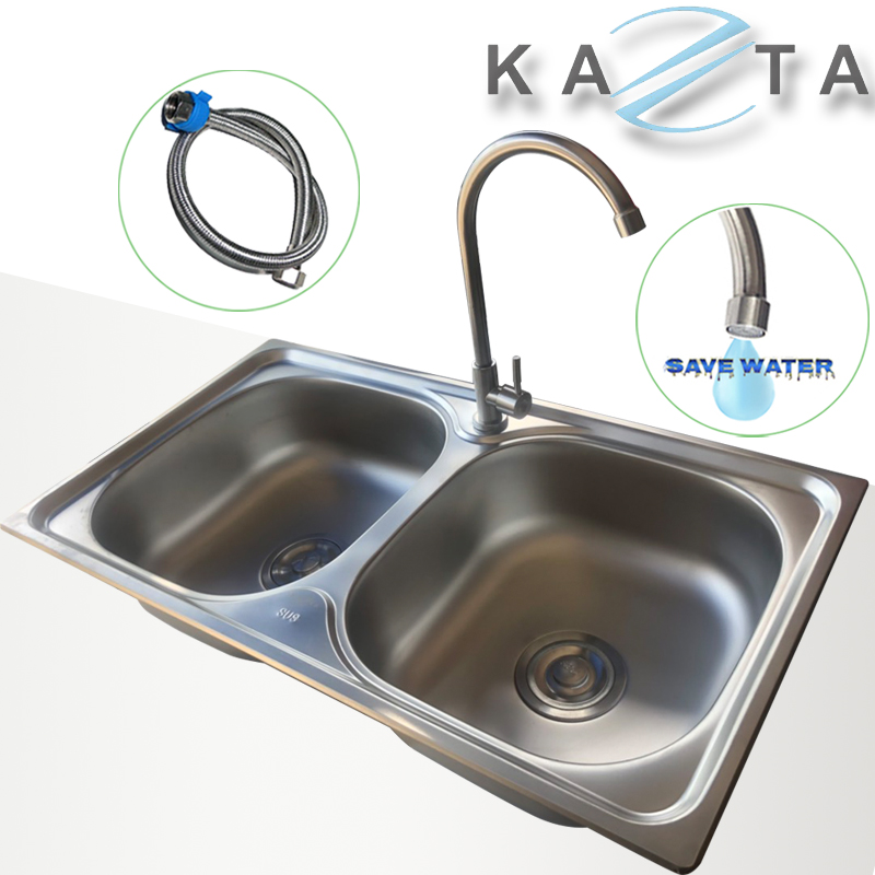 Bộ chậu rửa bát Kazta KZ-CB7843L kèm vòi lạnh inox 304