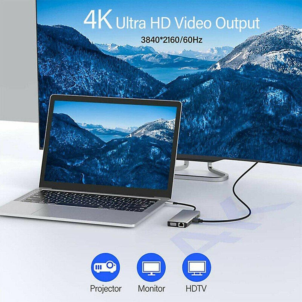 Bộ Hub Chuyển Đổi 12 Trong 1 Type c Sang HDMI 4k VGA RJ45 SD / TF Usb3.0 Hub Cho Notebook Laptop USBC