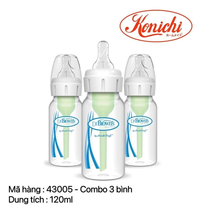 Combo 3 Bình sữa Dr.Brown's cổ thường tùy chọn 120ml nhựa PP