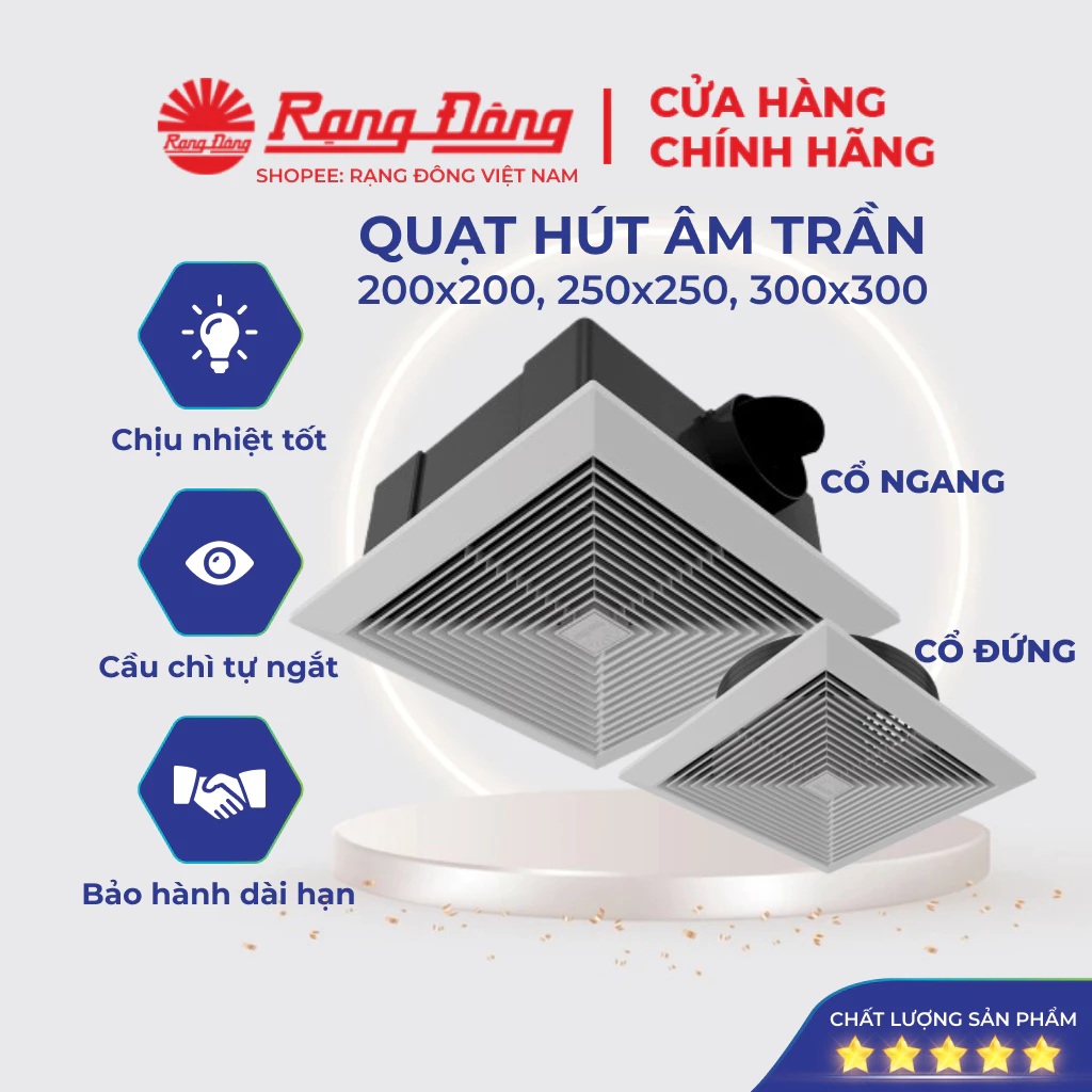 Quạt hút thông gió âm trần Rạng Đông QHAT01 cổ đứng, cổ ngang, động cơ bền bỉ - Hàng chính hãng