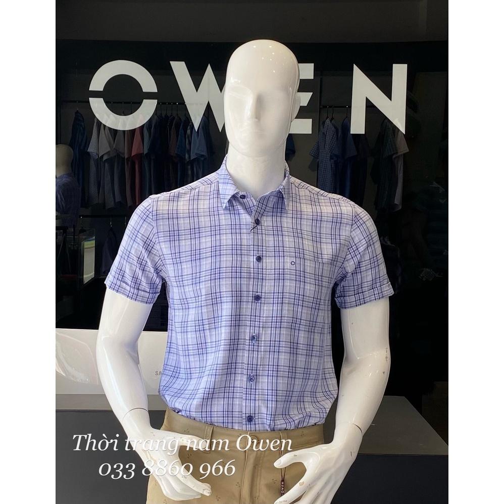 OWEN - Áo Sơ mi ngắn tay Owen vạt ngang chất Nano chống nhăn kẻ ca rô xanh 220119