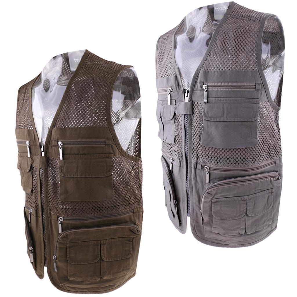 Mens Cotton Multi-pocket Mesh Fishing Vest for Camping Hunting Fishing Photography