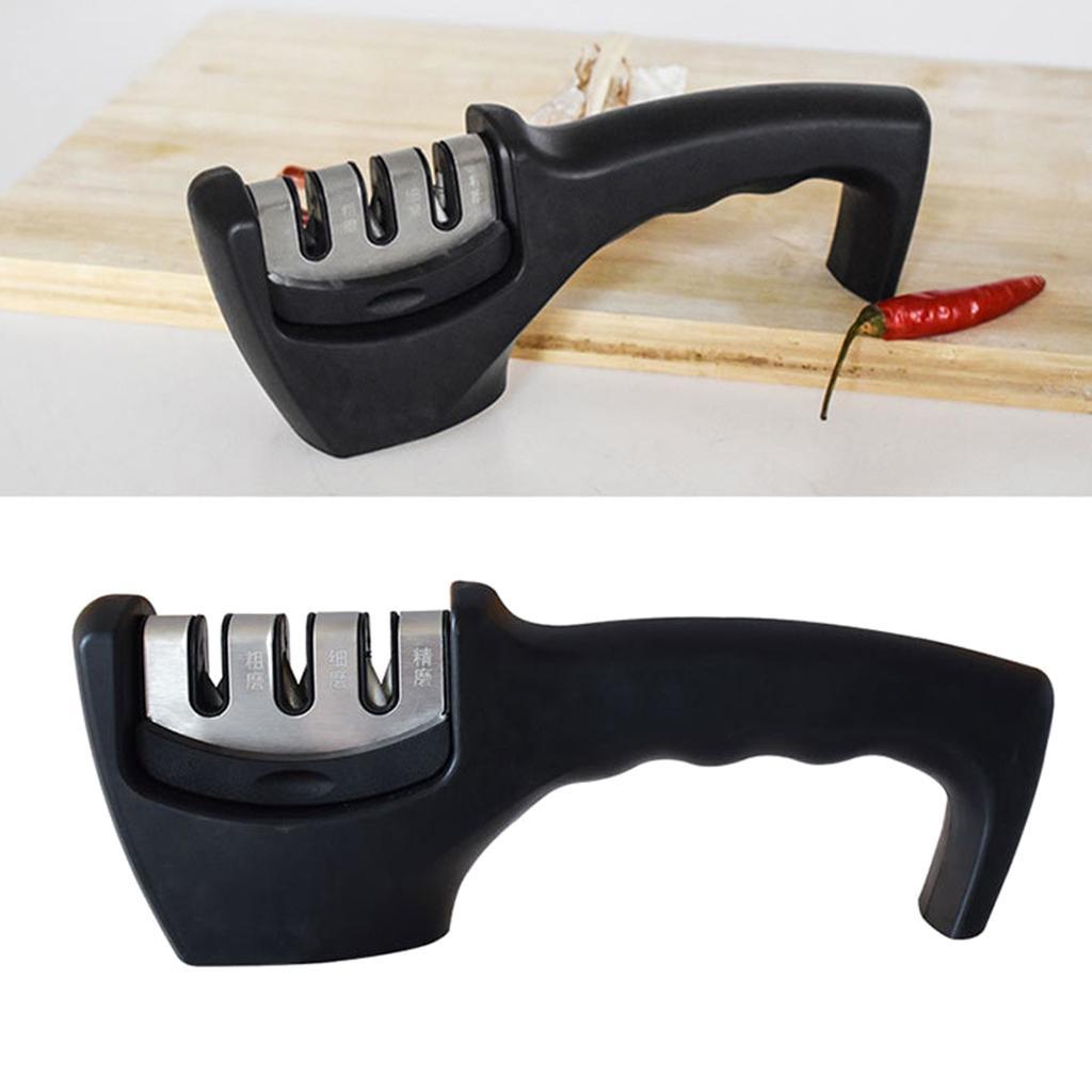 Handheld 3-Stage Kitchen Knife Sharpener Knives Coarse Fine Sharpening Black