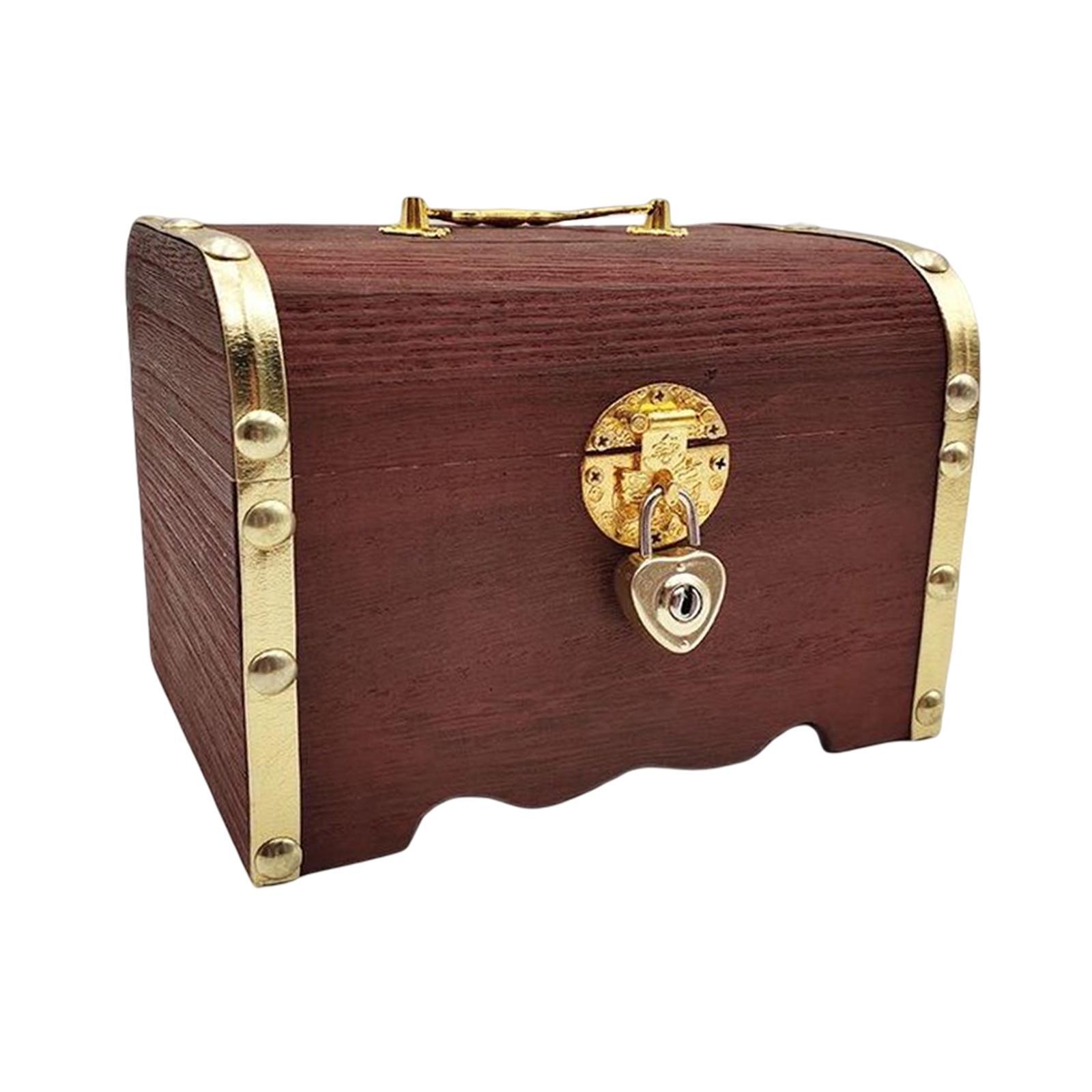 Vintage Wooden Piggy Bank Jewelry Box Storage Box Retro for Home Decor Dark