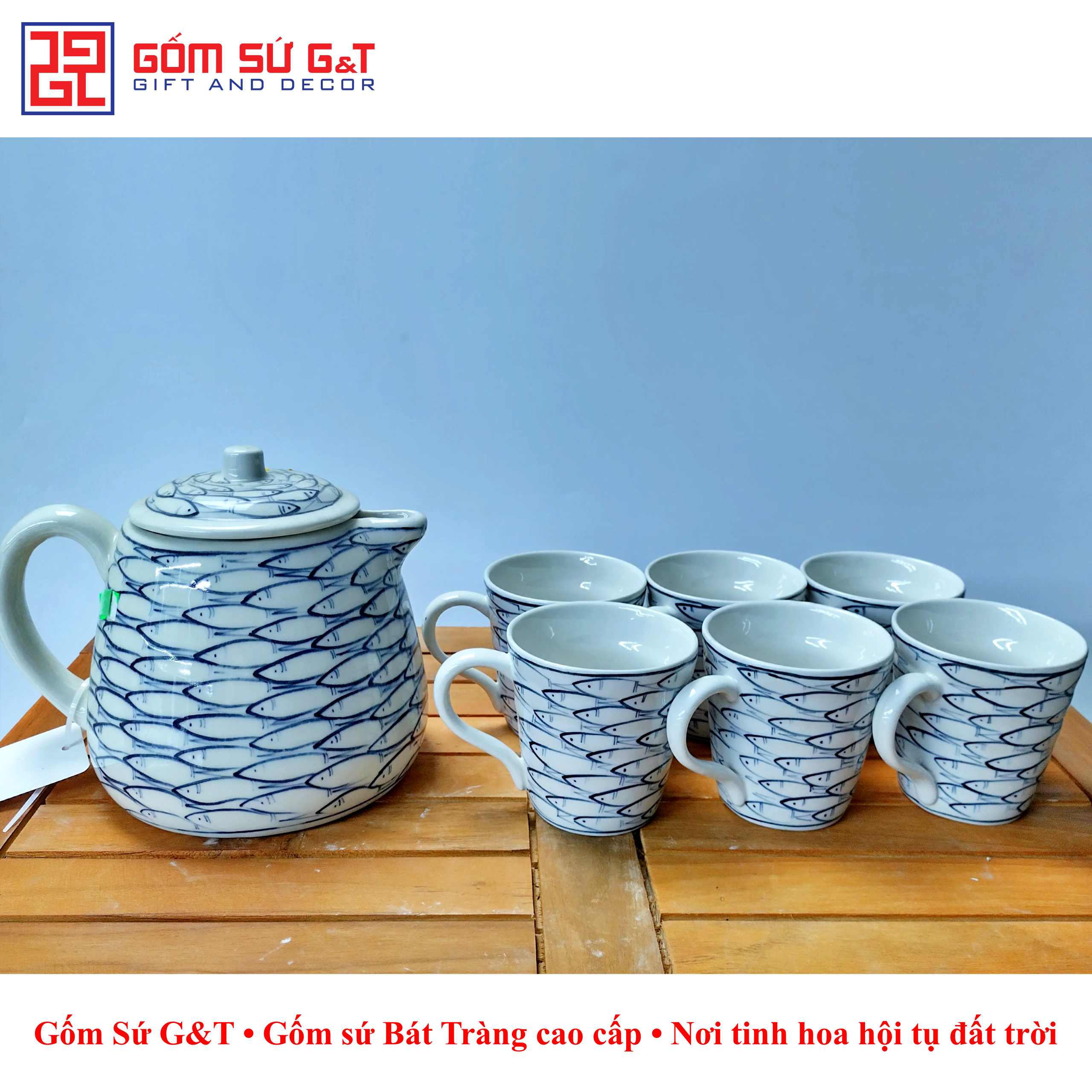 Bộ tích trà vẽ cá đàn Gốm Sứ G&amp;T