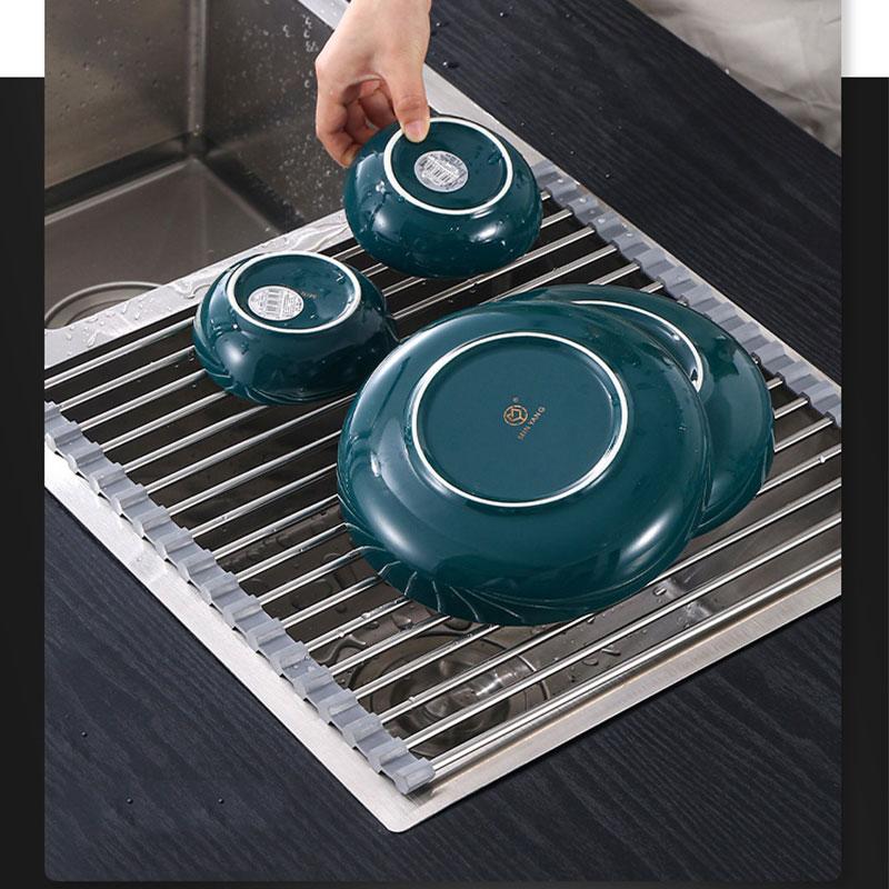 Cuộn Lên Món Ăn Phơi Gấp Gọn Đa Năng Chống Gỉ Món Ăn Drainers Trên Bồn Rửa Cho Phụ Kiện Nhà Bếp Nhà Tổ Chức Khay