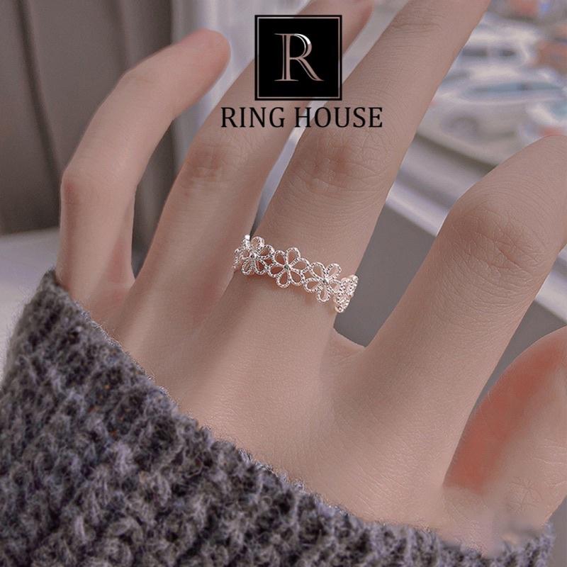 (Bạc 925) Nhẫn Nữ Bạc 925 Freesize Chuỗi Hoa Xinh Xắn Đẹp Ring House