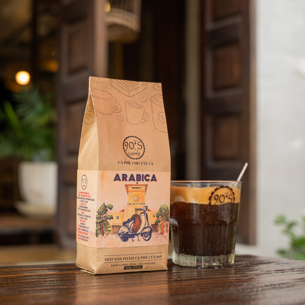 Cà Phê Hạt Arabica Rang Mộc Nguyên Chất - 90S Coffee Vietnam - 100% Cà Phê Sạch Cao Cấp - Túi 250g