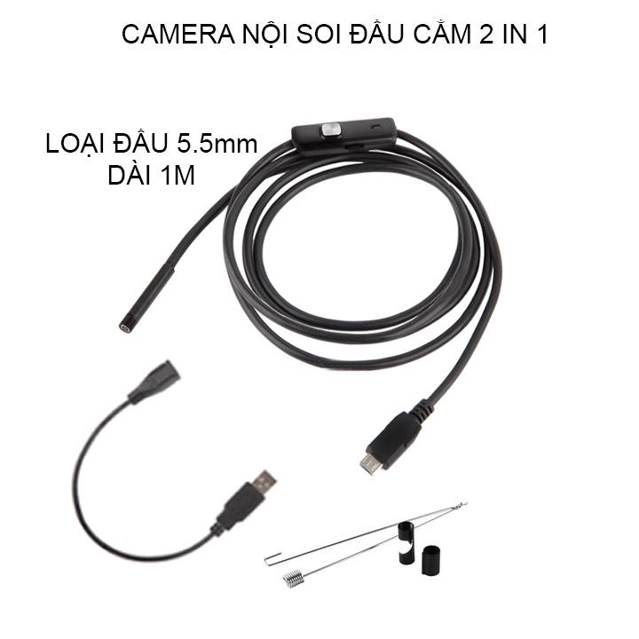 Camera nội soi 5.5mm đầu kết nối 2 trong 1 (hỗ trợ điện thoại Android và máy tính), dài 1-2-5m tùy chọn