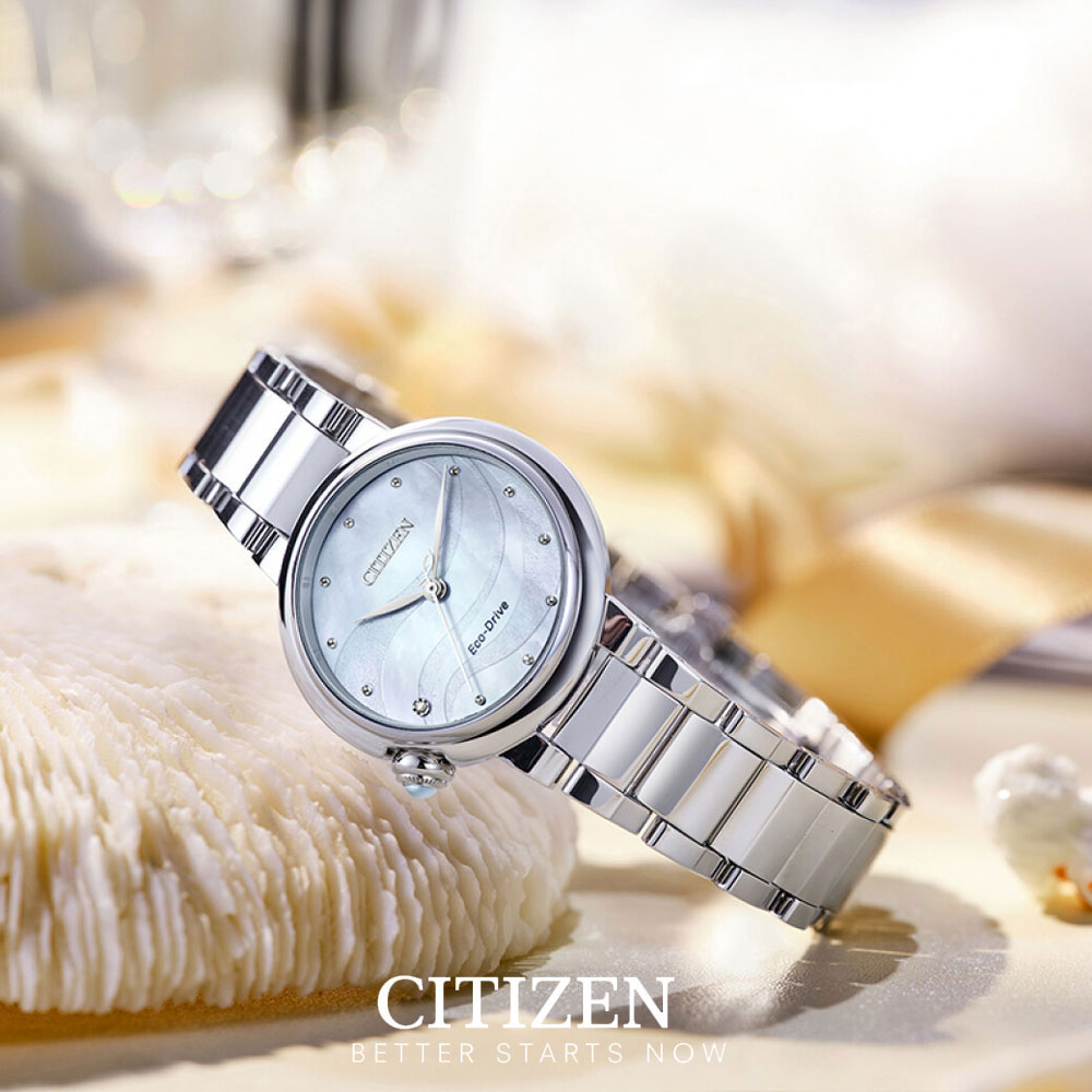 Đồng Hồ Nữ Citizen Đính Kim Cương Dây Thép Không Gỉ EM0910-80D - Mặt Xà Cừ (Sapphire)