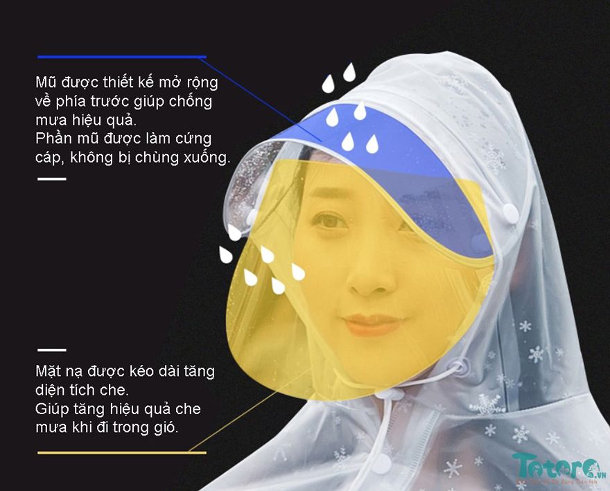 Áo mưa trong có kính che mưa loại rất dày cao cấp cho chị em mưa vẫn thời trang nổi bật