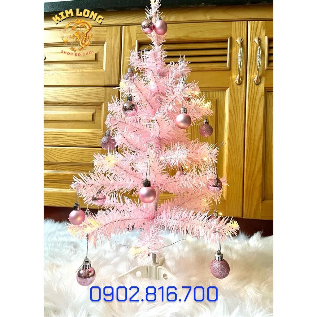 Cây thông Noel màu hồng mini để bàn 60cm kèm đầy đủ phụ kiện trang trí Noel ngày giáng sinh