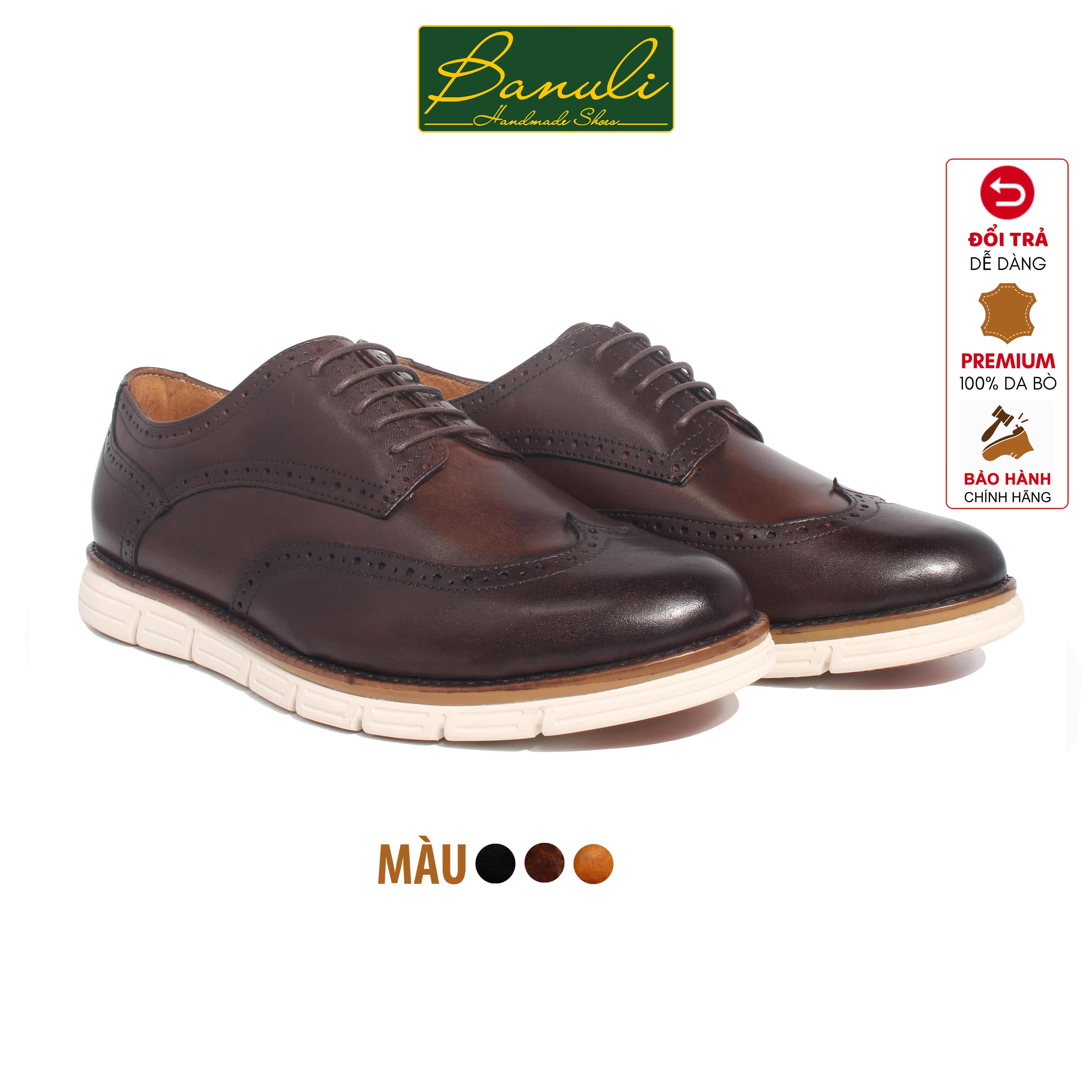 Giày Sneaker Nam Banuli Casual Sneaker Shoes Veg Itali Leather B5WD1 (Da Veg Itali Mềm Dẻo, Đế Siêu Nhẹ, Chống Trượt, Bảo Hành Trọn Đời)
