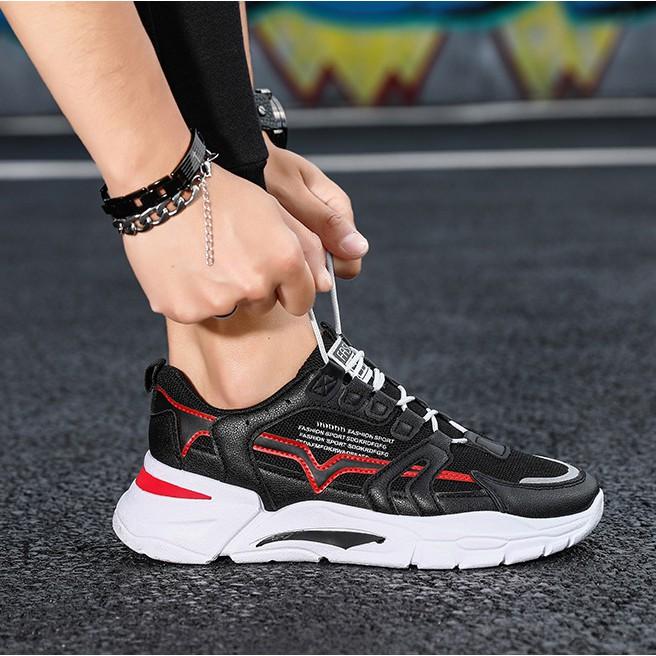 Giày Thể Thao Nam Cổ Thấp Đế Tăng Chiều Cao TT02 Màu Đen Đỏ
